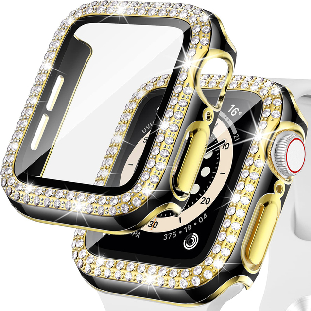 Premium Apple Watch Case Bling Rhinestone Glass Screen Protector Shockproof Protective Cover Luxury Design