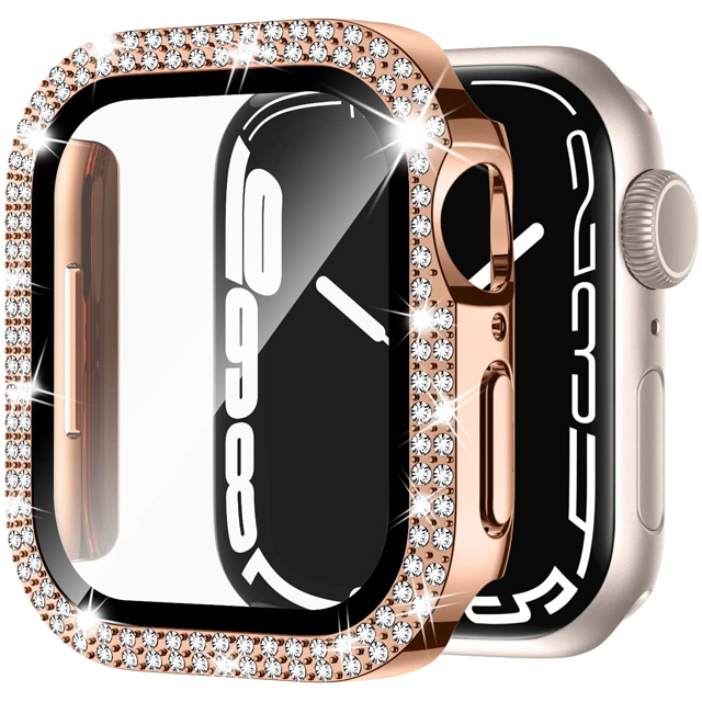 Premium Apple Watch Case Bling Rhinestone Glass Screen Protector Shockproof Protective Cover Luxury Design