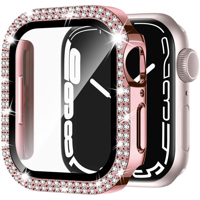 Premium Apple Watch Case Bling Rhinestone Glass Screen Protector Shockproof Protective Cover Luxury Design