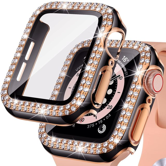Premium Apple Watch Case Bling Rhinestone Glass Screen Protector Shockproof Protective Cover Luxury Design