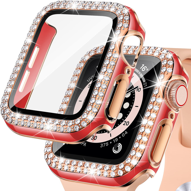 Premium Apple Watch Case Bling Rhinestone Glass Screen Protector Shockproof Protective Cover Luxury Design