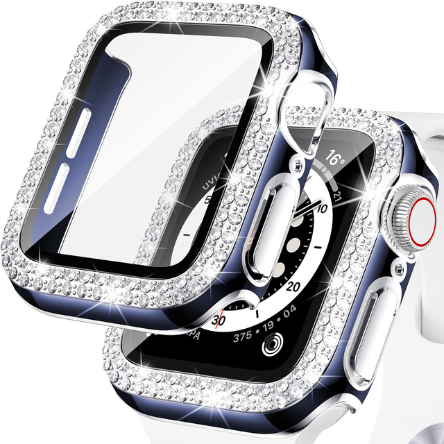 Premium Apple Watch Case Bling Rhinestone Glass Screen Protector Shockproof Protective Cover Luxury Design
