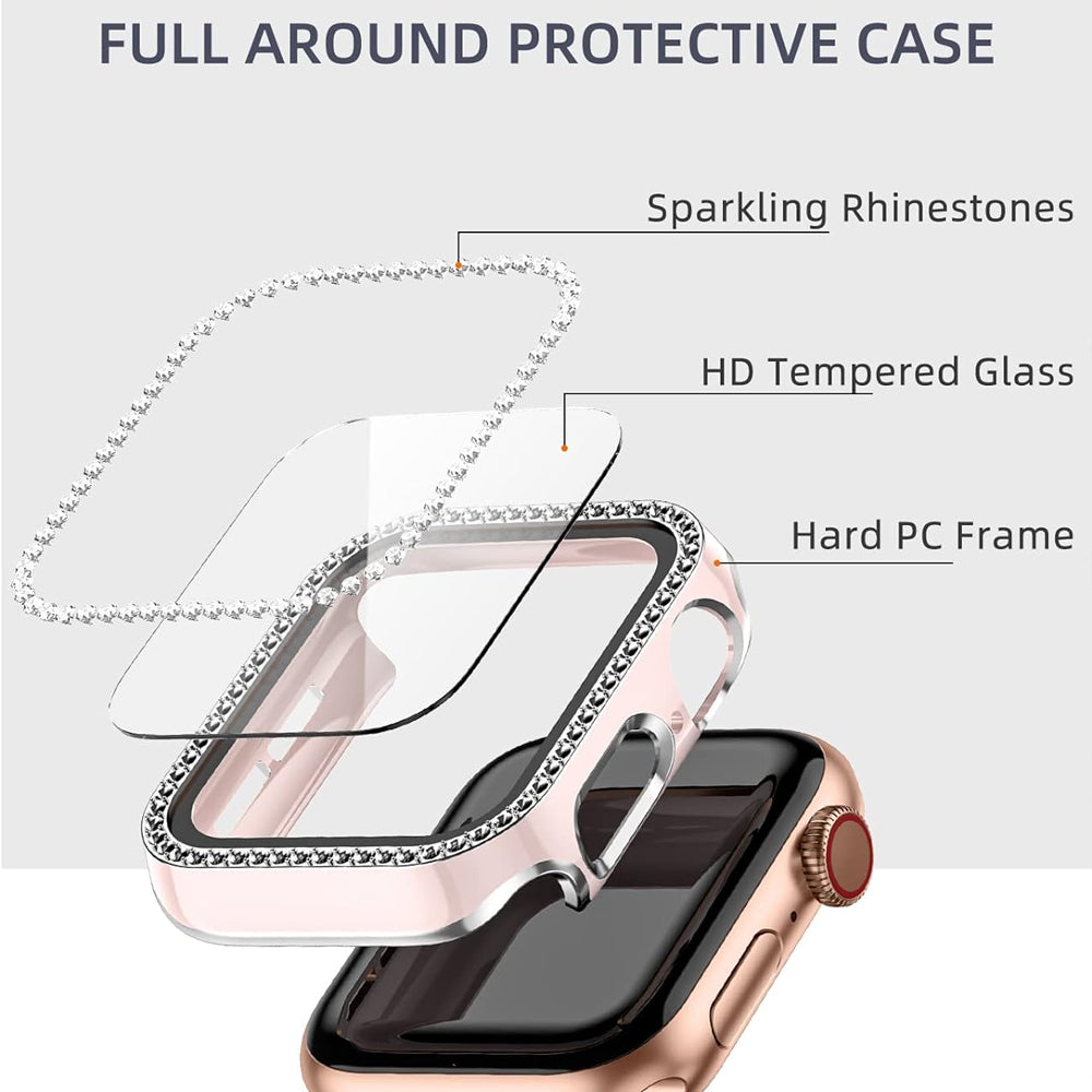 Premium Apple Watch Case Bling Rhinestone Glass Screen Protector Shockproof Protective Cover Luxury Design