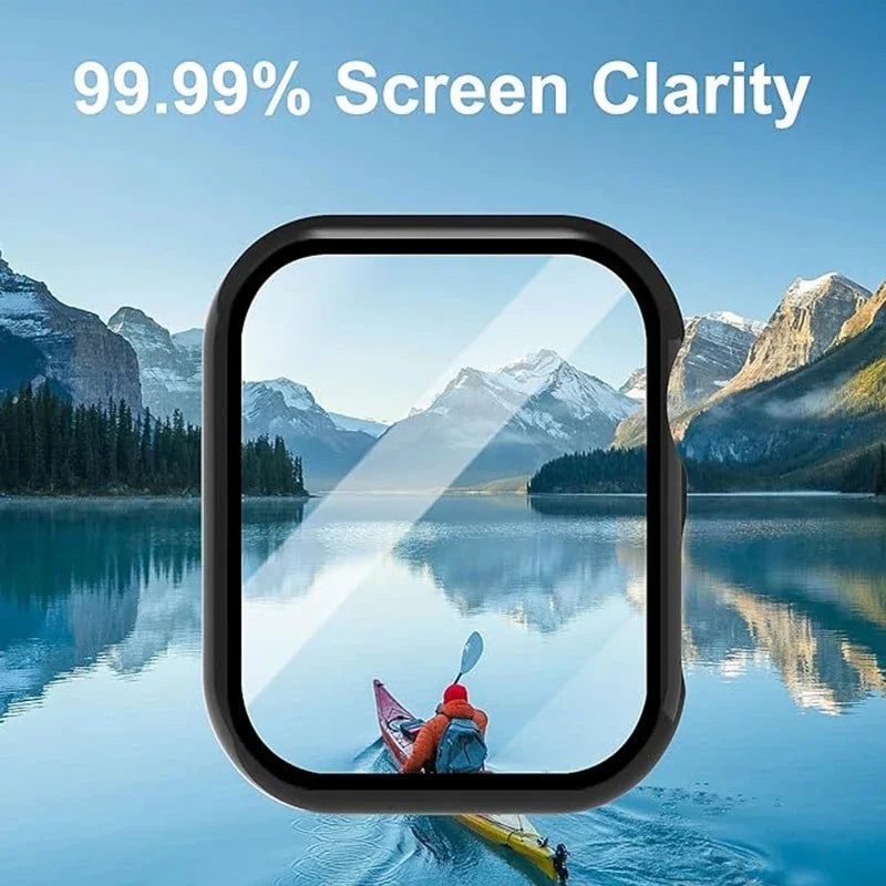 Premium Apple Watch Case Tempered Glass Screen Protector PC Bumper Shockproof Protective Cover Transparent Design