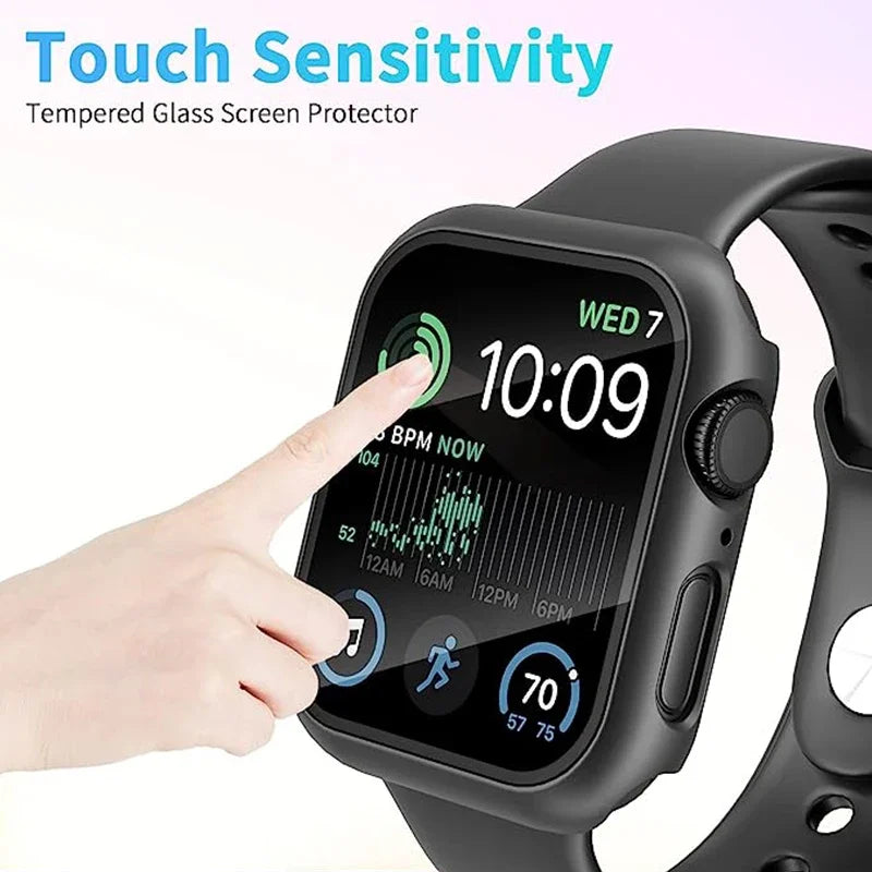 Premium Apple Watch Case Tempered Glass Screen Protector PC Bumper Shockproof Protective Cover Transparent Design