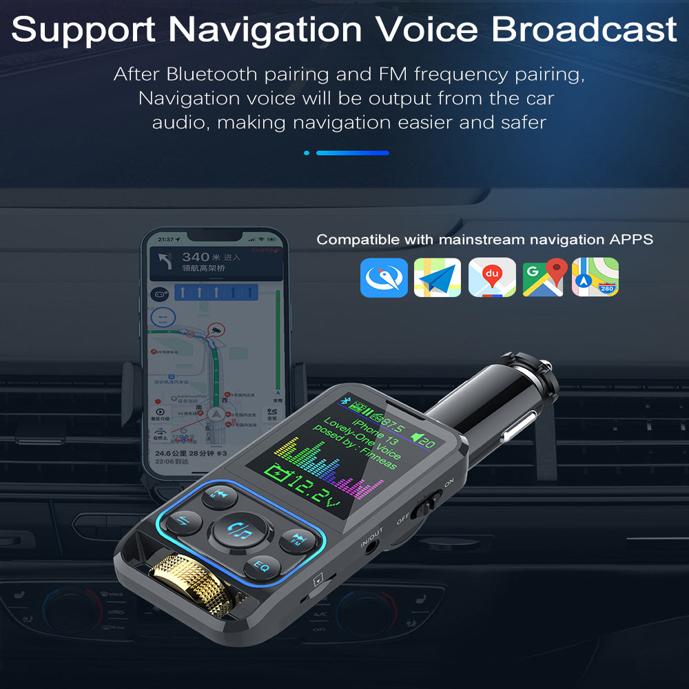 Premium Car Bluetooth FM Transmitter QC 3.0 Fast Charging USB Charger Hands-Free Calling Audio Adapter Stereo Music Player