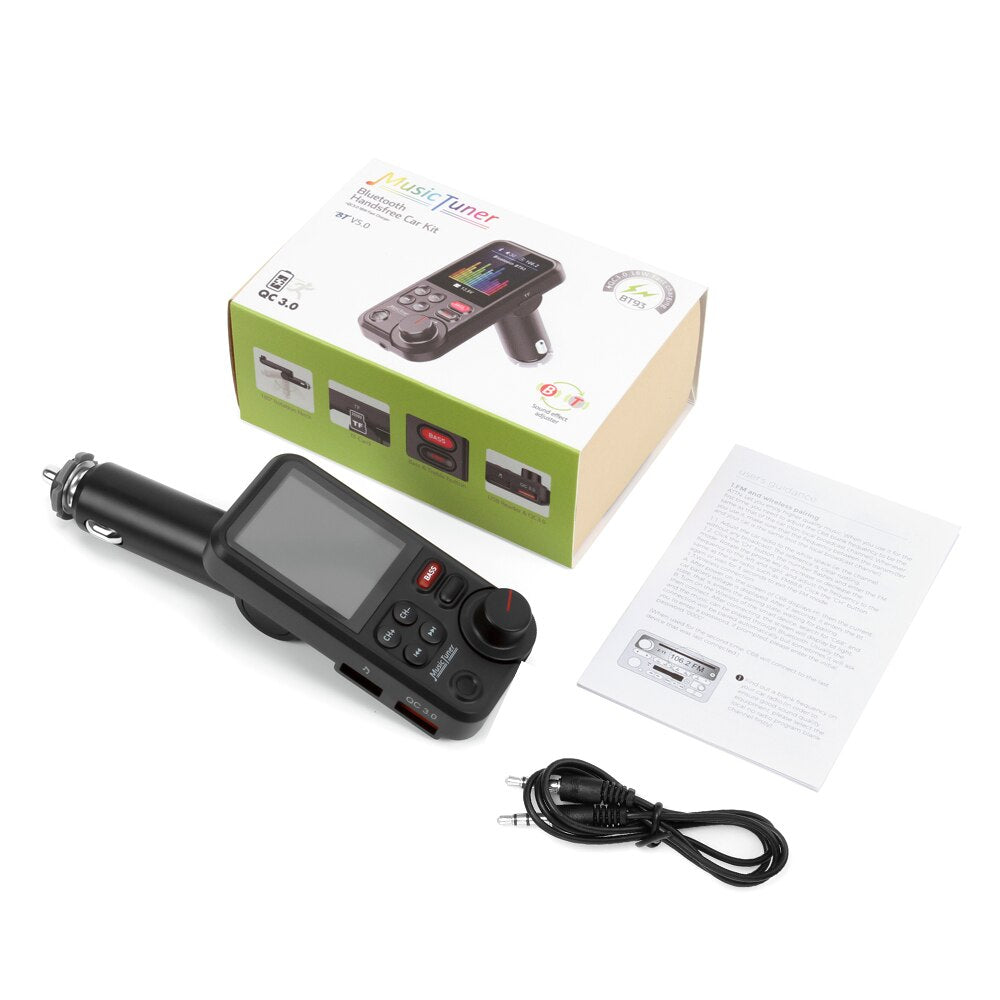 Premium Car Bluetooth FM Transmitter QC 3.0 Fast Charging USB Charger Hands-Free Calling Audio Adapter Stereo Music Player