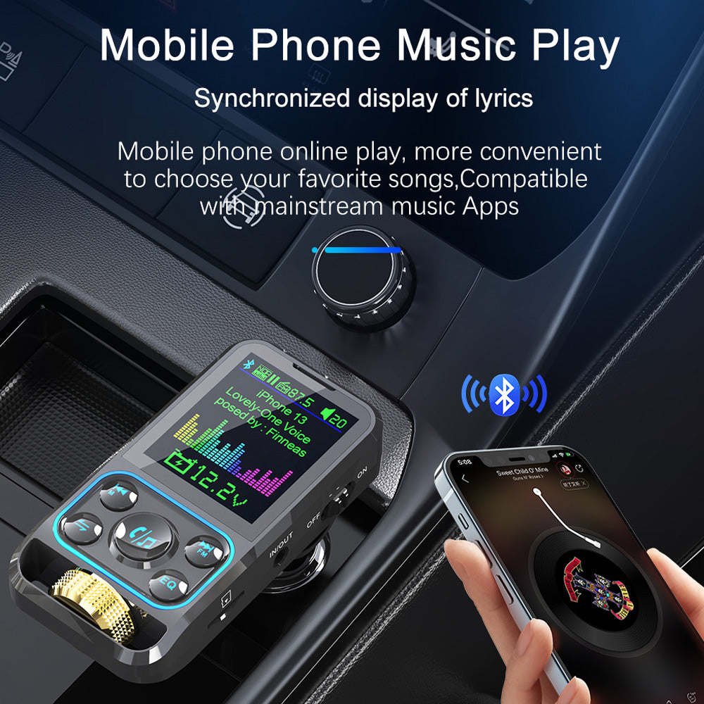 Premium Car Bluetooth FM Transmitter QC 3.0 Fast Charging USB Charger Hands-Free Calling Audio Adapter Stereo Music Player