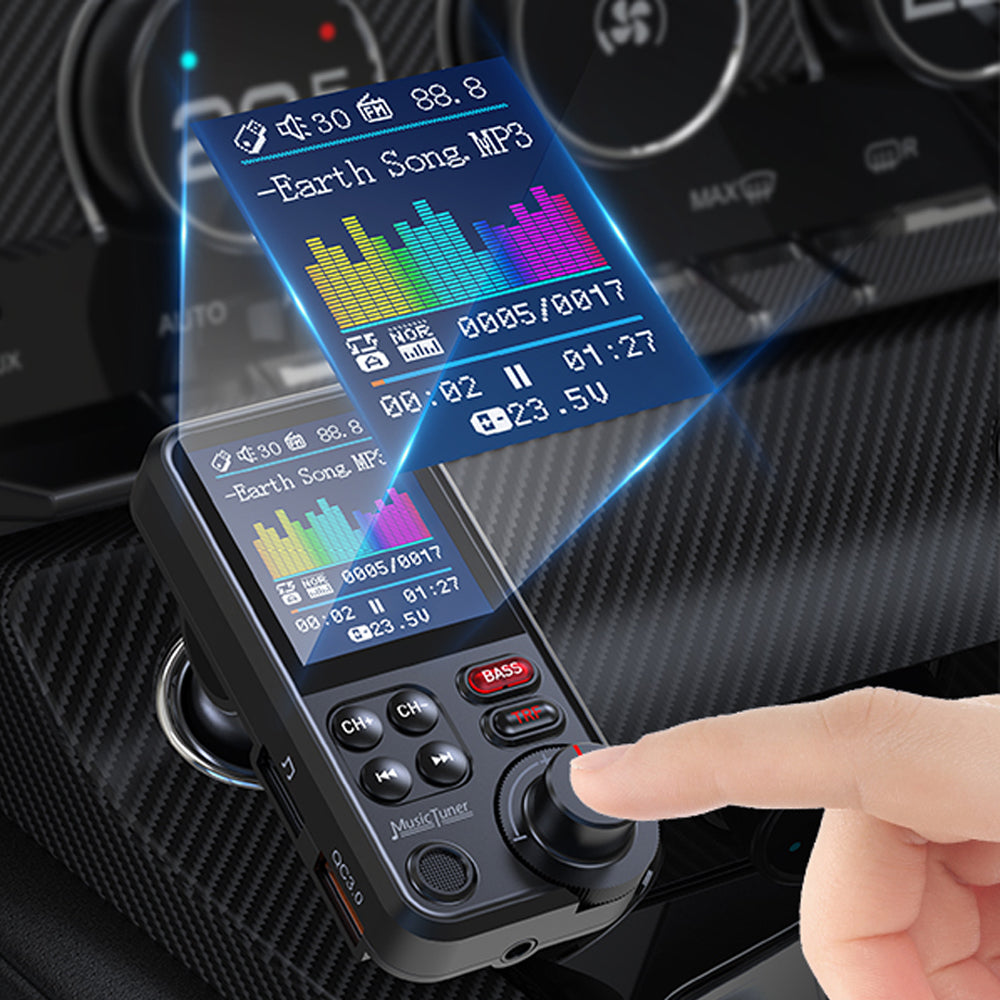 Premium Car Bluetooth FM Transmitter QC 3.0 Fast Charging USB Charger Hands-Free Calling Audio Adapter Stereo Music Player