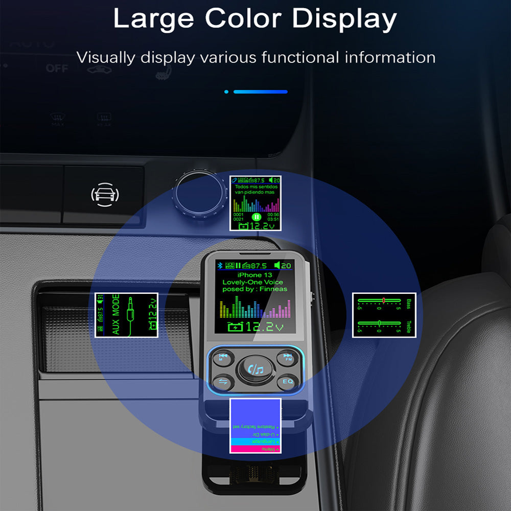 Premium Car Bluetooth FM Transmitter QC 3.0 Fast Charging USB Charger Hands-Free Calling Audio Adapter Stereo Music Player