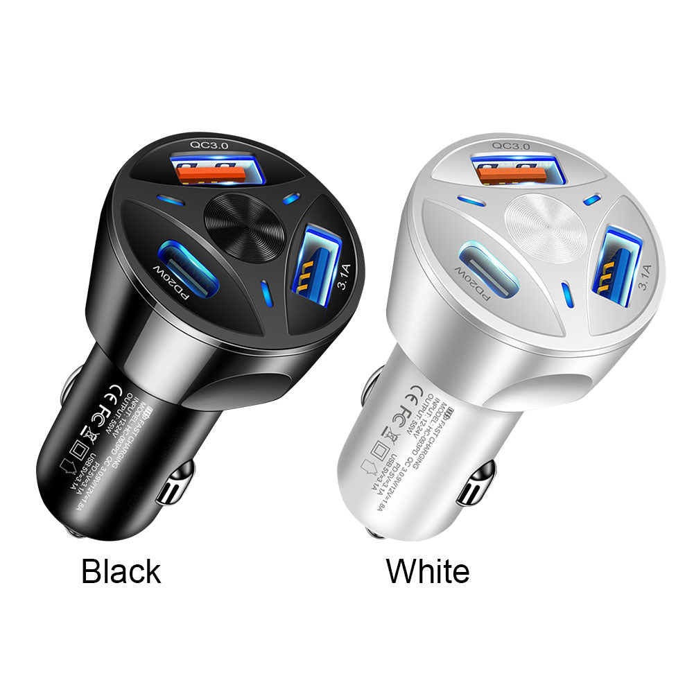 Premium Car Charger USB-C Multi Port Fast Charging Adapter 12V Socket Smartphone Compatible High Speed Charging