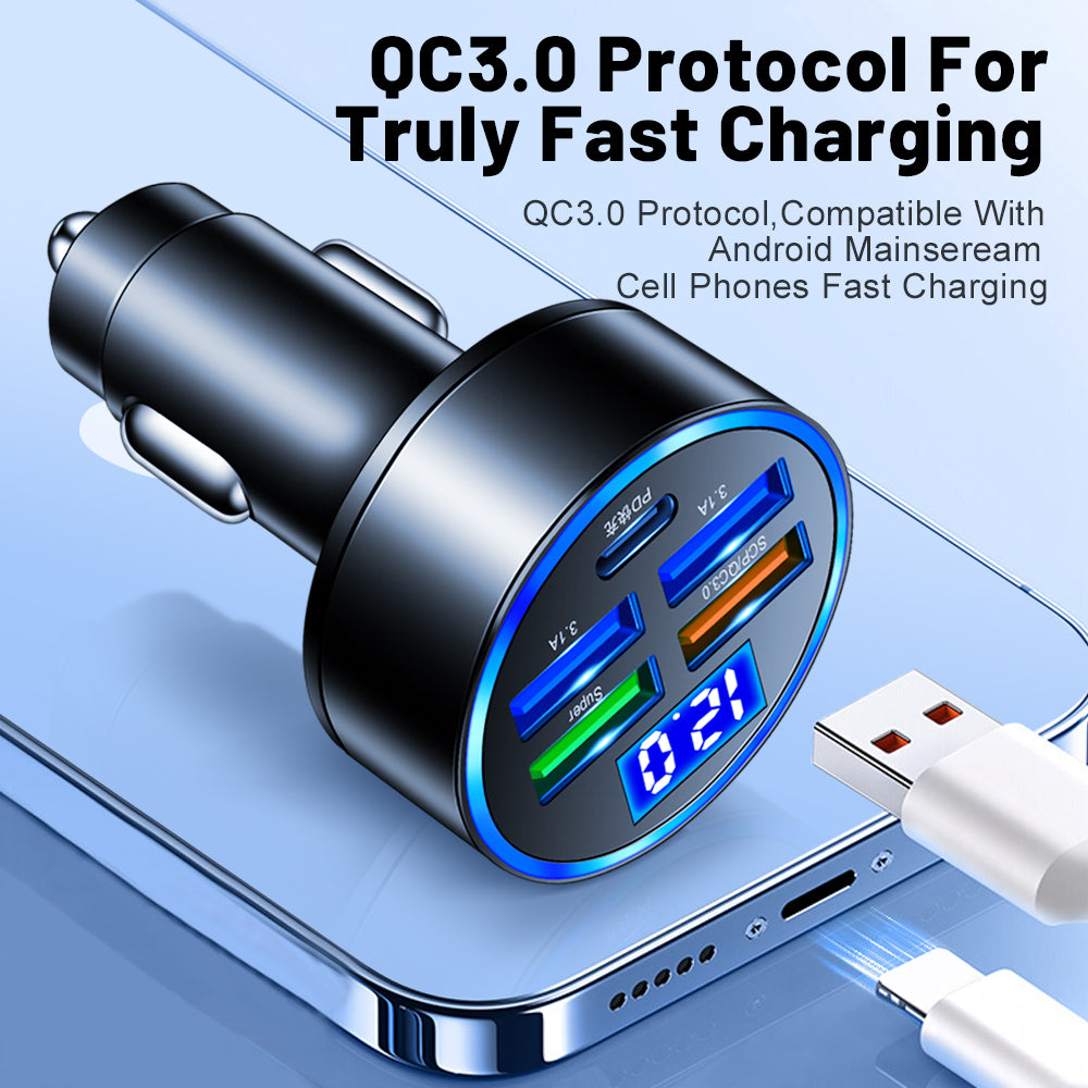 Premium Car Charger USB-C Multi Port Fast Charging Adapter 12V Socket Smartphone Compatible High Speed Charging