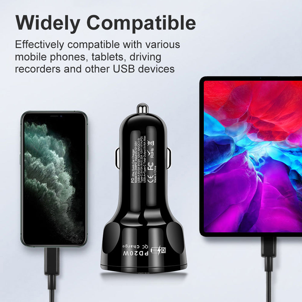 Premium Car Charger USB-C Multi Port Fast Charging Adapter 12V Socket Smartphone Compatible High Speed Charging