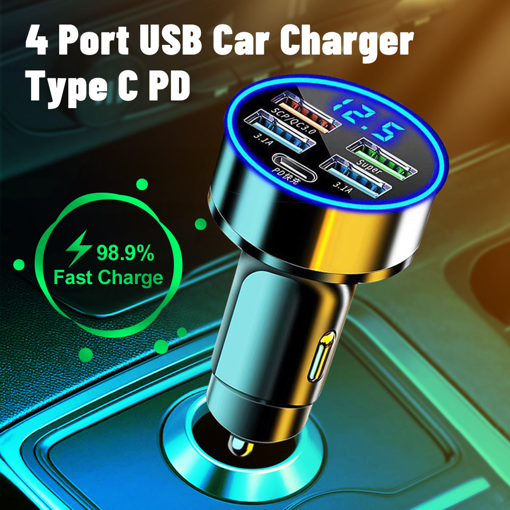 Premium Car Charger USB-C Multi Port Fast Charging Adapter 12V Socket Smartphone Compatible High Speed Charging