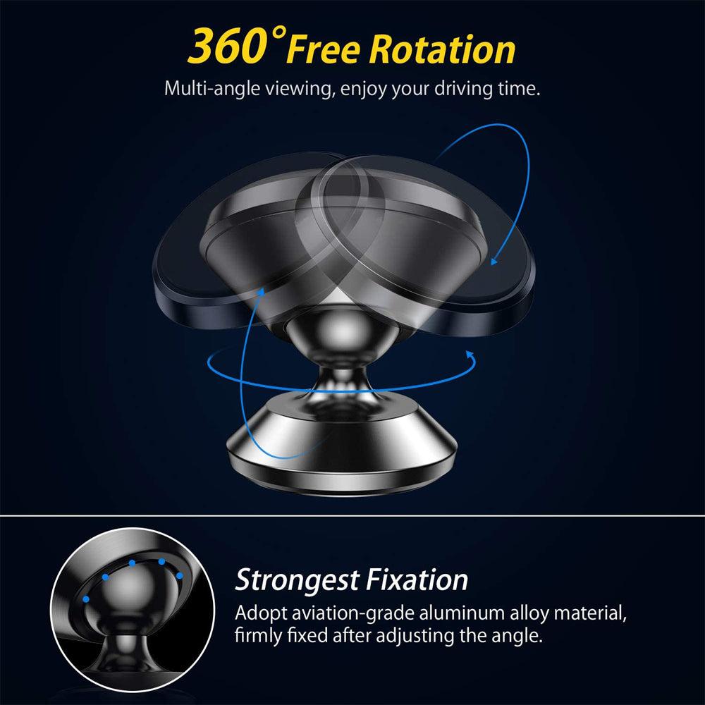 Premium Car Phone Mount Magnetic 360 Rotation Secure Grip Dashboard Holder Smartphone Compatible GPS Mount