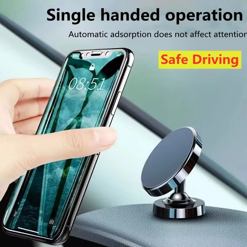 Premium Car Phone Mount Magnetic 360 Rotation Secure Grip Dashboard Holder Smartphone Compatible GPS Mount