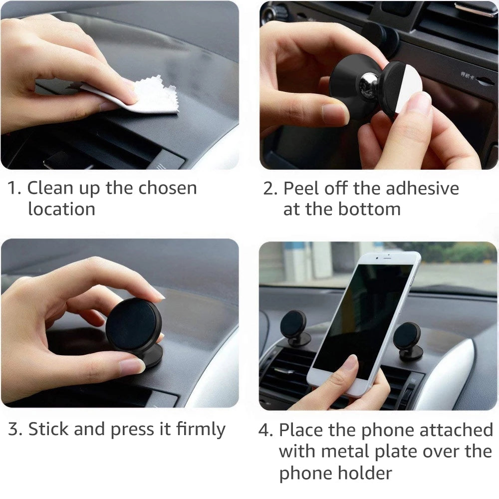 Premium Car Phone Mount Magnetic 360 Rotation Secure Grip Dashboard Holder Smartphone Compatible GPS Mount