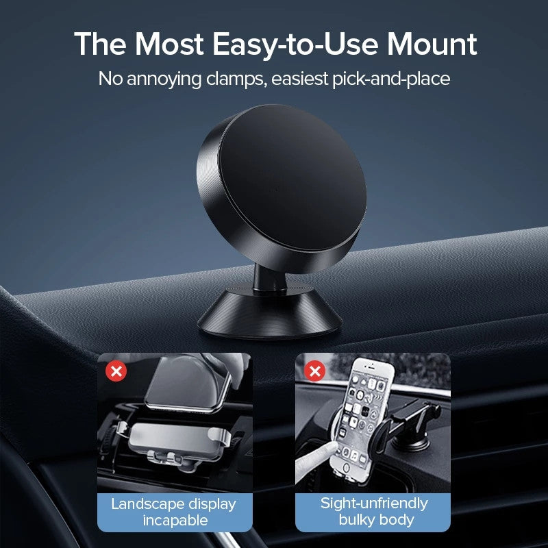 Premium Car Phone Mount Magnetic 360 Rotation Secure Grip Dashboard Holder Smartphone Compatible GPS Mount