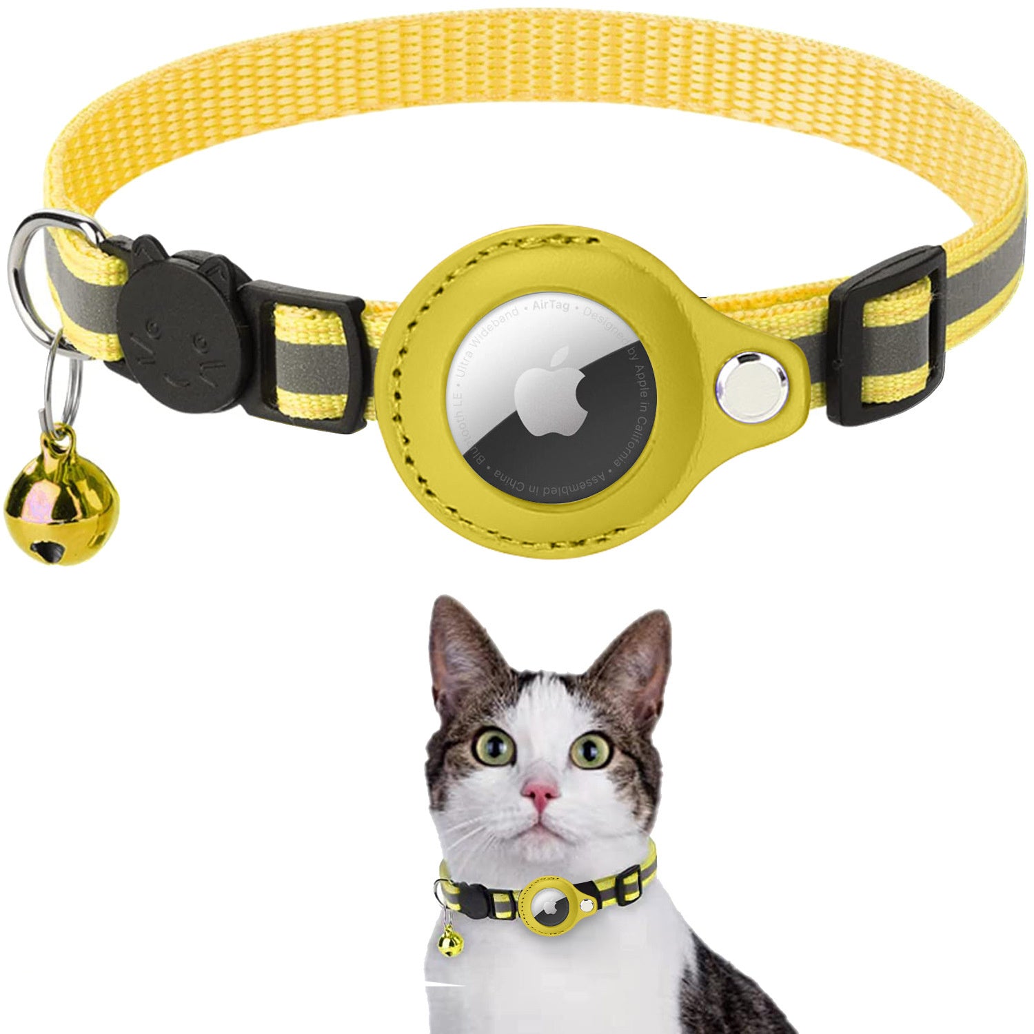 Premium Cat Collar AirTag Holder Reflective Adjustable Detachable Bell Pet Collar Secure Fit Lightweight Design