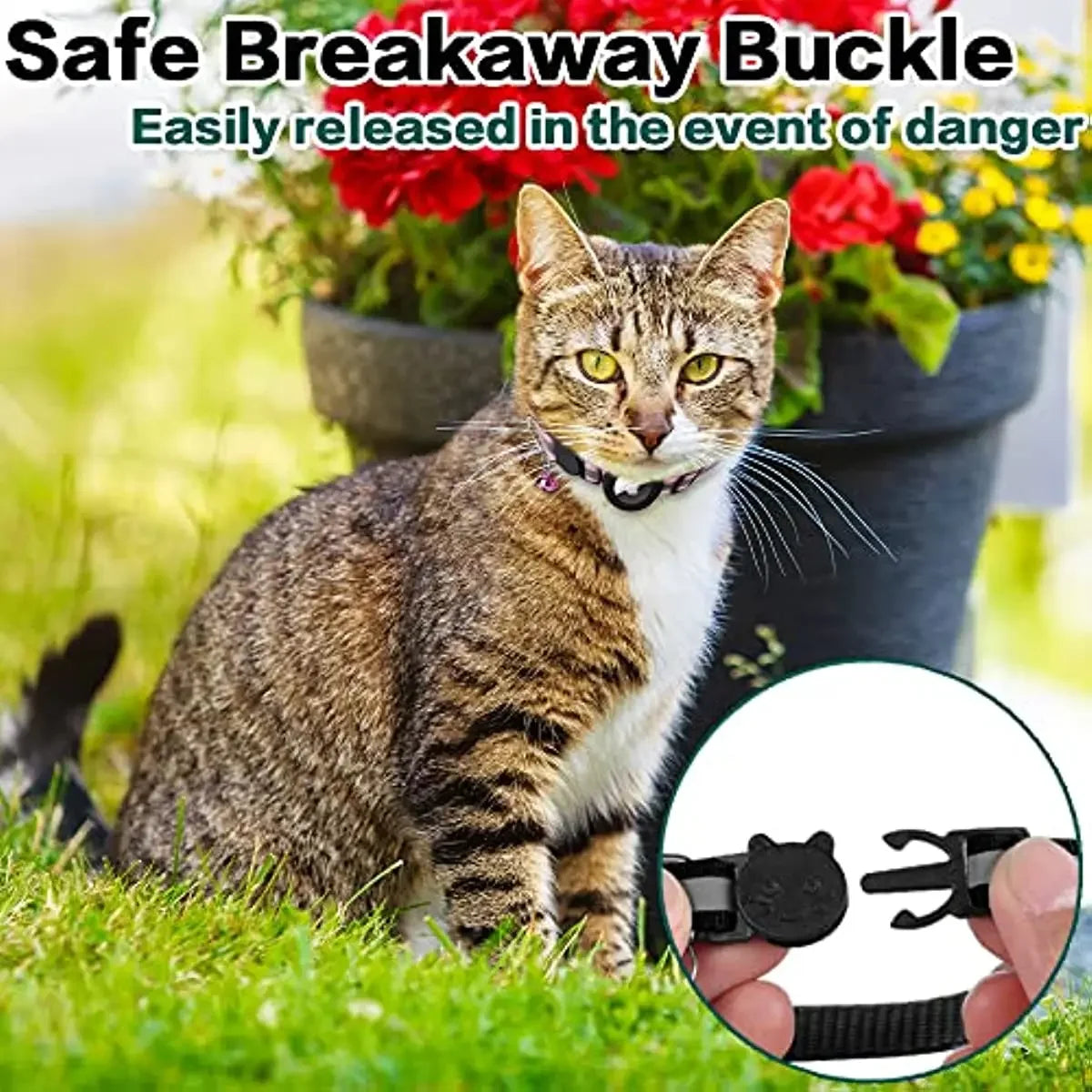Premium Cat Collar AirTag Holder Reflective Adjustable Detachable Bell Pet Collar Secure Fit Lightweight Design