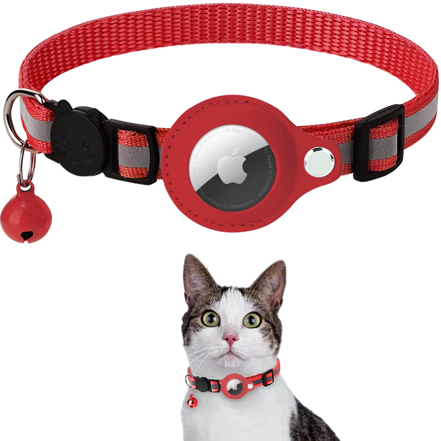 Premium Cat Collar AirTag Holder Reflective Adjustable Detachable Bell Pet Collar Secure Fit Lightweight Design