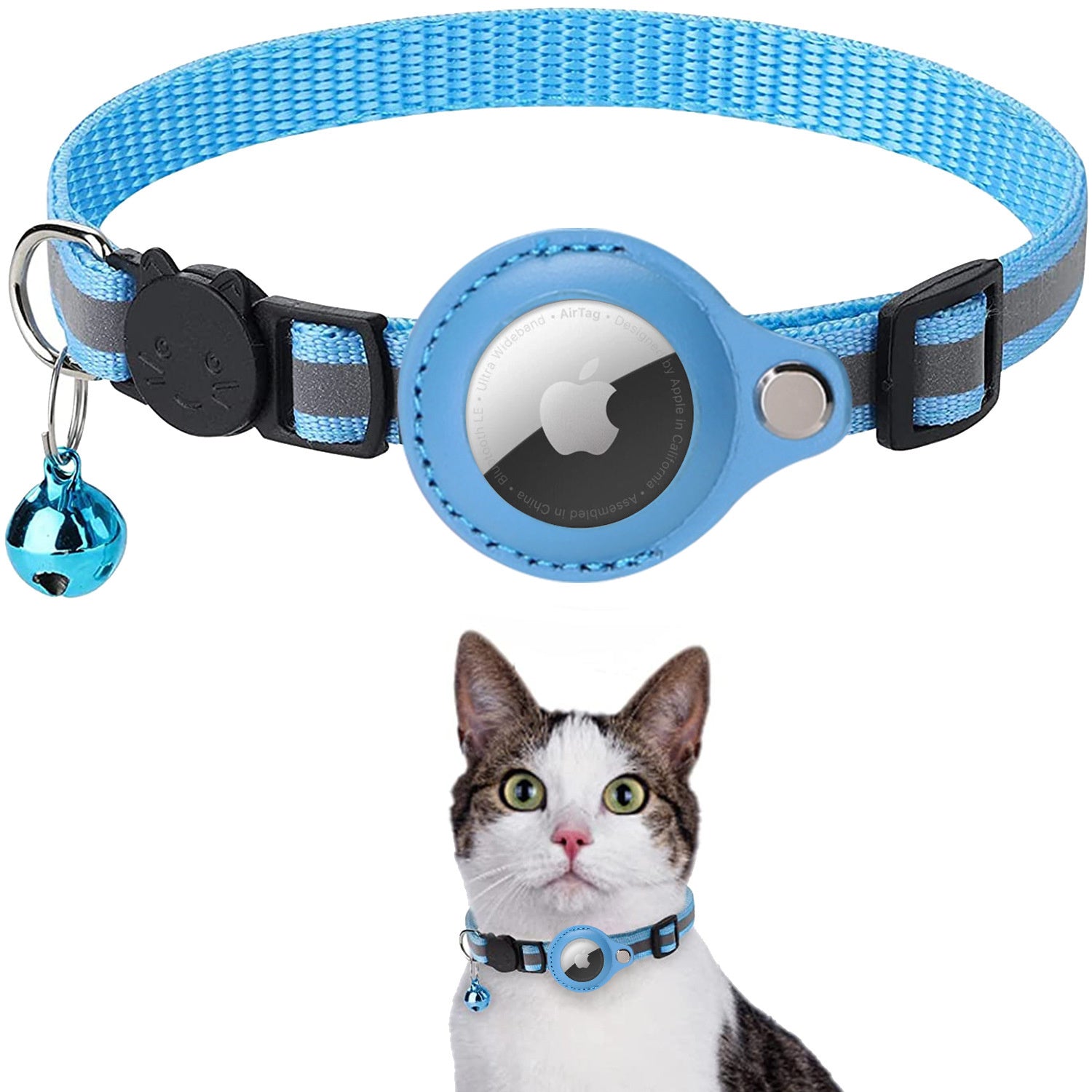 Premium Cat Collar AirTag Holder Reflective Adjustable Detachable Bell Pet Collar Secure Fit Lightweight Design