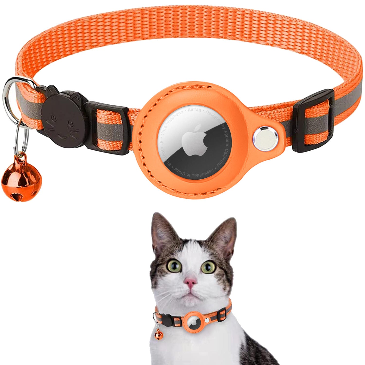 Premium Cat Collar AirTag Holder Reflective Adjustable Detachable Bell Pet Collar Secure Fit Lightweight Design