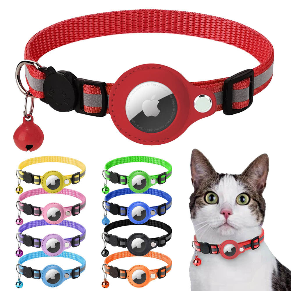 Premium Cat Collar AirTag Holder Reflective Adjustable Detachable Bell Pet Collar Secure Fit Lightweight Design