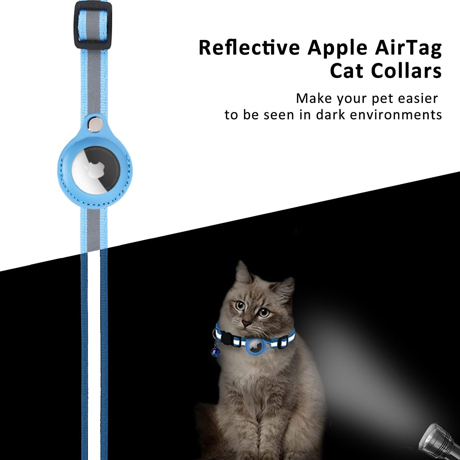 Premium Cat Collar AirTag Holder Reflective Adjustable Detachable Bell Pet Collar Secure Fit Lightweight Design