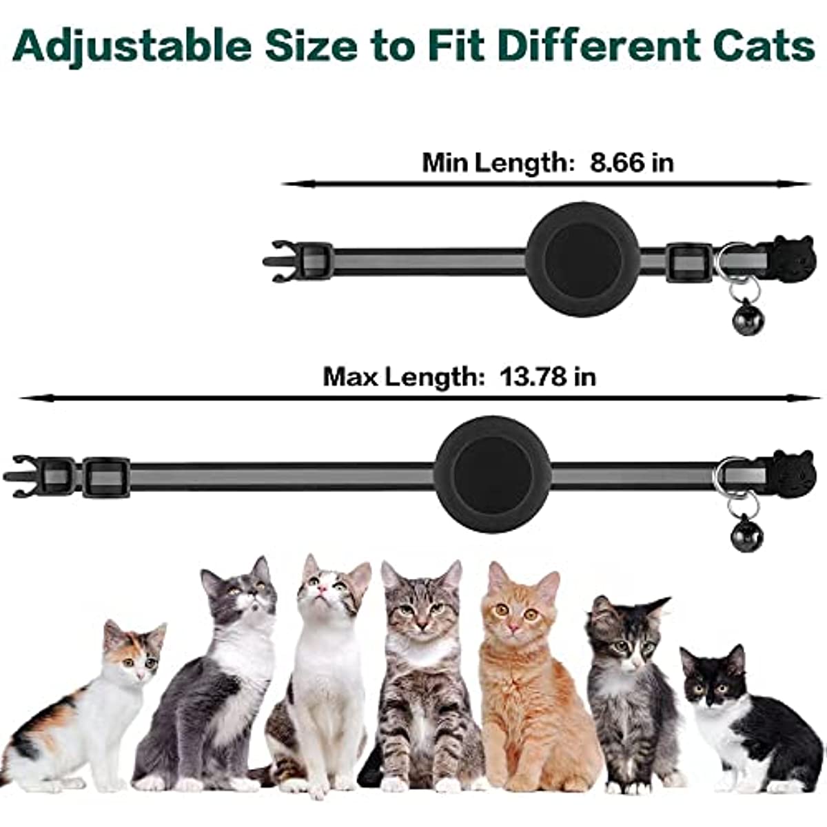 Premium Cat Collar AirTag Holder Reflective Adjustable Detachable Bell Pet Collar Secure Fit Lightweight Design