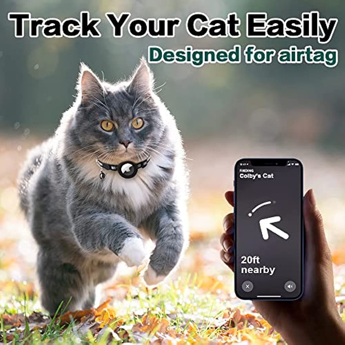 Premium Cat Collar AirTag Holder Reflective Adjustable Detachable Bell Pet Collar Secure Fit Lightweight Design