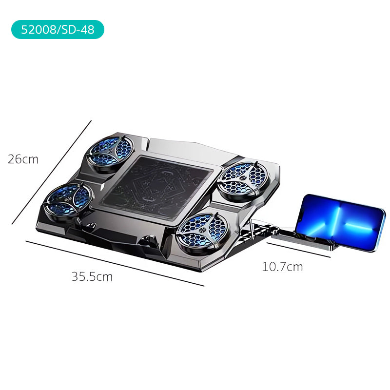 Premium Laptop Cooling Pad RGB 6 Fan 2600RPM Adjustable Stand Gaming Notebook Cooler Ergonomic Heat Dissipation
