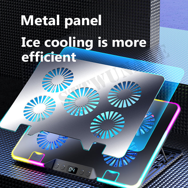 Premium Laptop Cooling Pad RGB 6 Fan 2600RPM Adjustable Stand Gaming Notebook Cooler Ergonomic Heat Dissipation