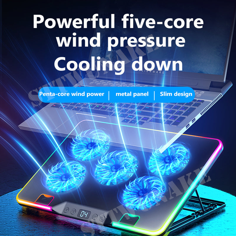 Premium Laptop Cooling Pad RGB 6 Fan 2600RPM Adjustable Stand Gaming Notebook Cooler Ergonomic Heat Dissipation