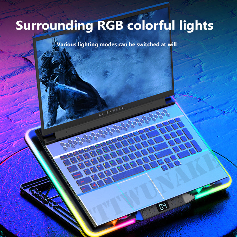 Premium Laptop Cooling Pad RGB 6 Fan 2600RPM Adjustable Stand Gaming Notebook Cooler Ergonomic Heat Dissipation