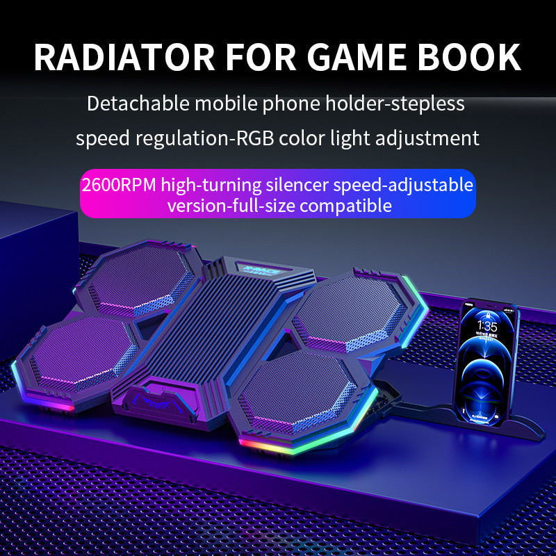 Premium Laptop Cooling Pad RGB 6 Fan 2600RPM Adjustable Stand Gaming Notebook Cooler Ergonomic Heat Dissipation