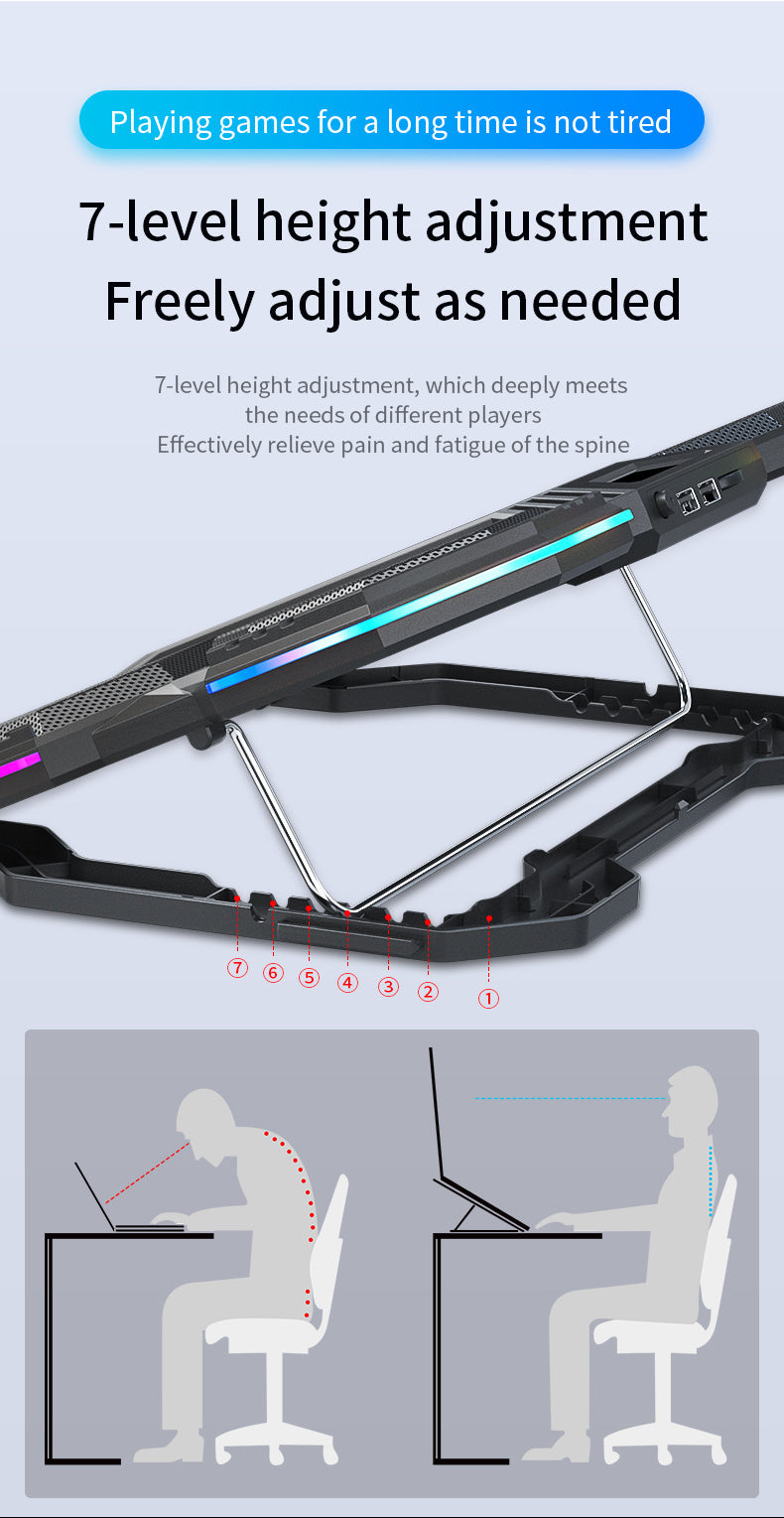 Premium Laptop Cooling Pad RGB 6 Fan 2600RPM Adjustable Stand Gaming Notebook Cooler Ergonomic Heat Dissipation