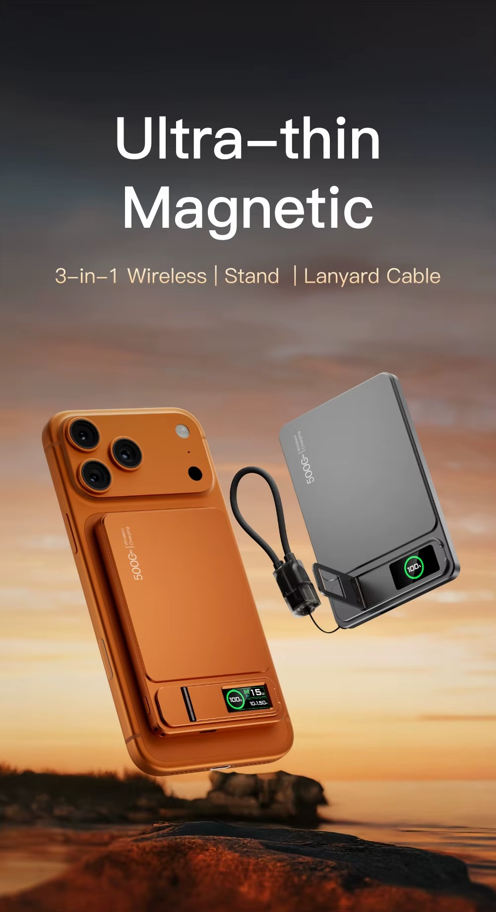 Premium Magnetic Wireless Power Bank 10000mAh Portable Charger 20W Fast Charging MagSafe Compatible Magnetic Charging Digital Display Phone Stand