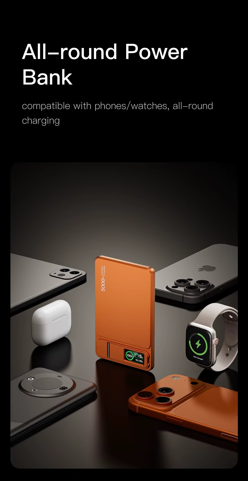 Premium Magnetic Wireless Power Bank 10000mAh Portable Charger 20W Fast Charging MagSafe Compatible Magnetic Charging Digital Display Phone Stand