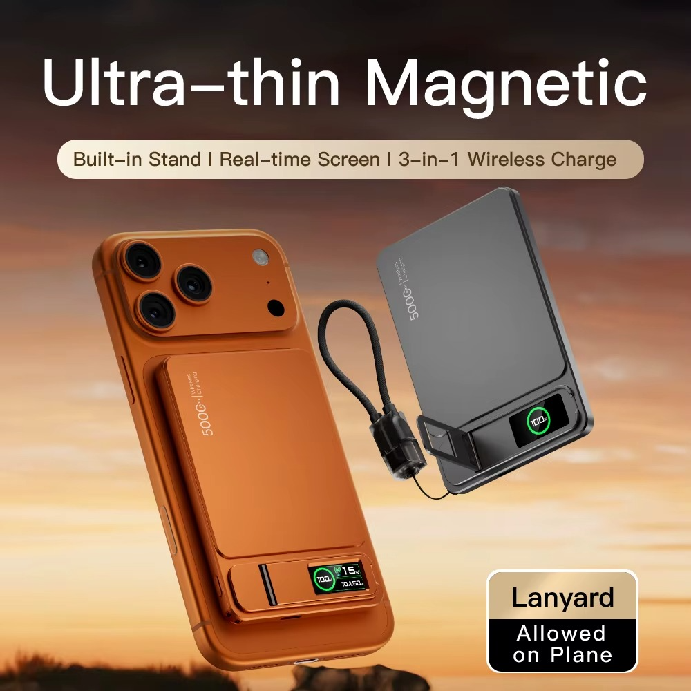 Premium Magnetic Wireless Power Bank 10000mAh Portable Charger 20W Fast Charging MagSafe Compatible Magnetic Charging Digital Display Phone Stand
