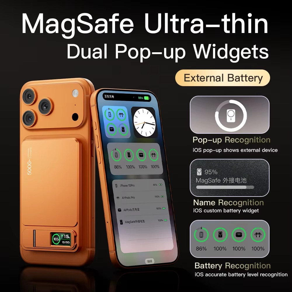 Premium Magnetic Wireless Power Bank 10000mAh Portable Charger 20W Fast Charging MagSafe Compatible Magnetic Charging Digital Display Phone Stand