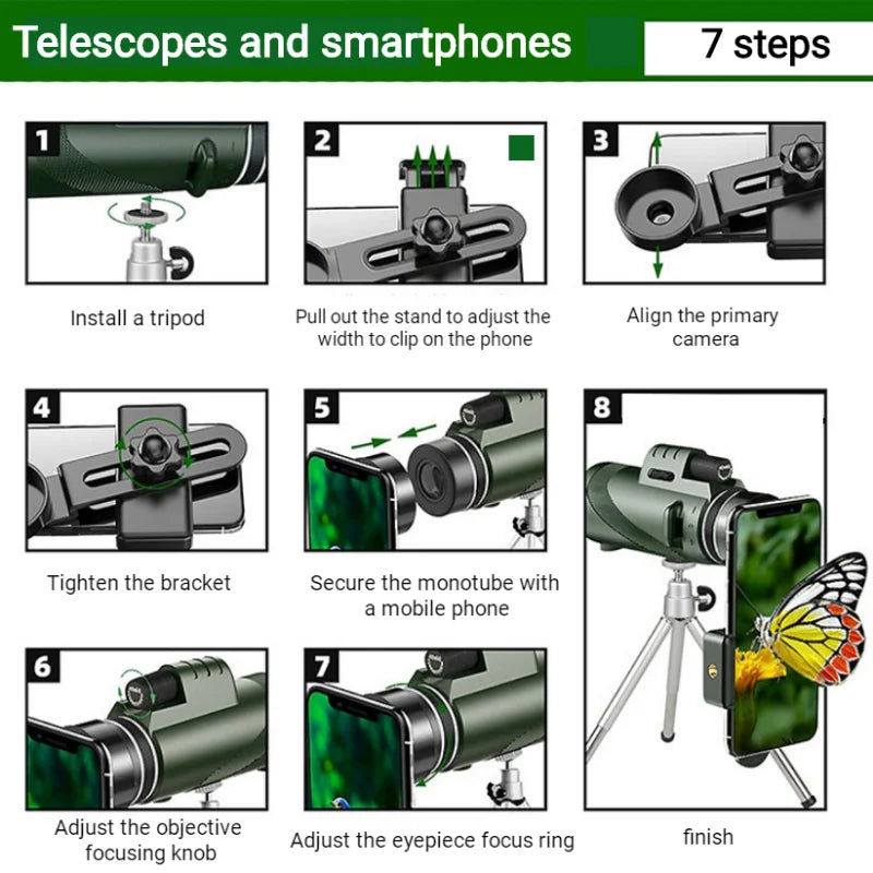Premium Monocular Telescope HD Zoom Portable Folding Long Range Viewing Smartphone Compatible Outdoor Travel Scope