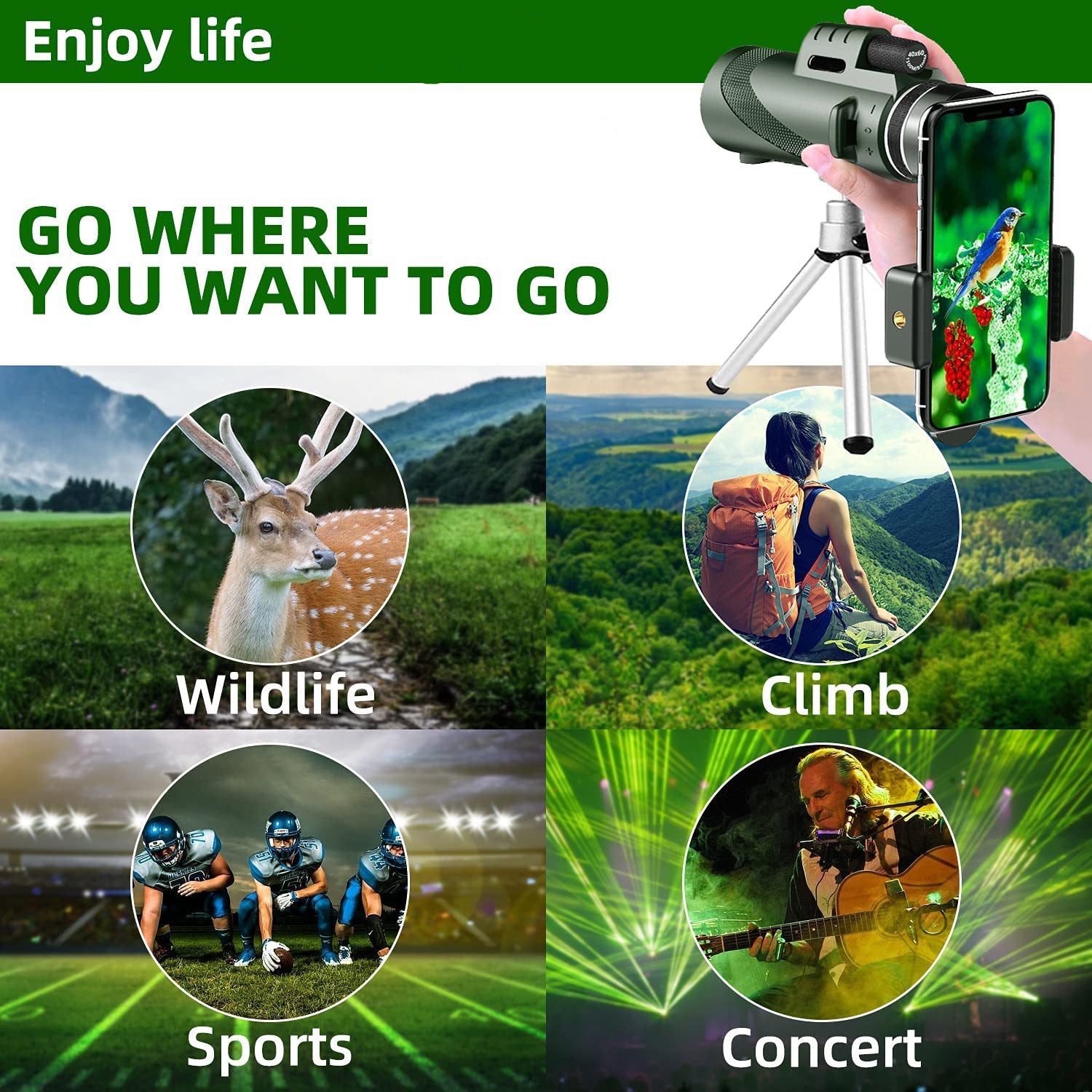 Premium Monocular Telescope HD Zoom Portable Folding Long Range Viewing Smartphone Compatible Outdoor Travel Scope