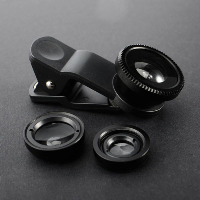 Premium Phone Camera Lens Kit 3-in-1 Fisheye Wide Angle Macro Clip-On Smartphone Lens Portable Photography Set