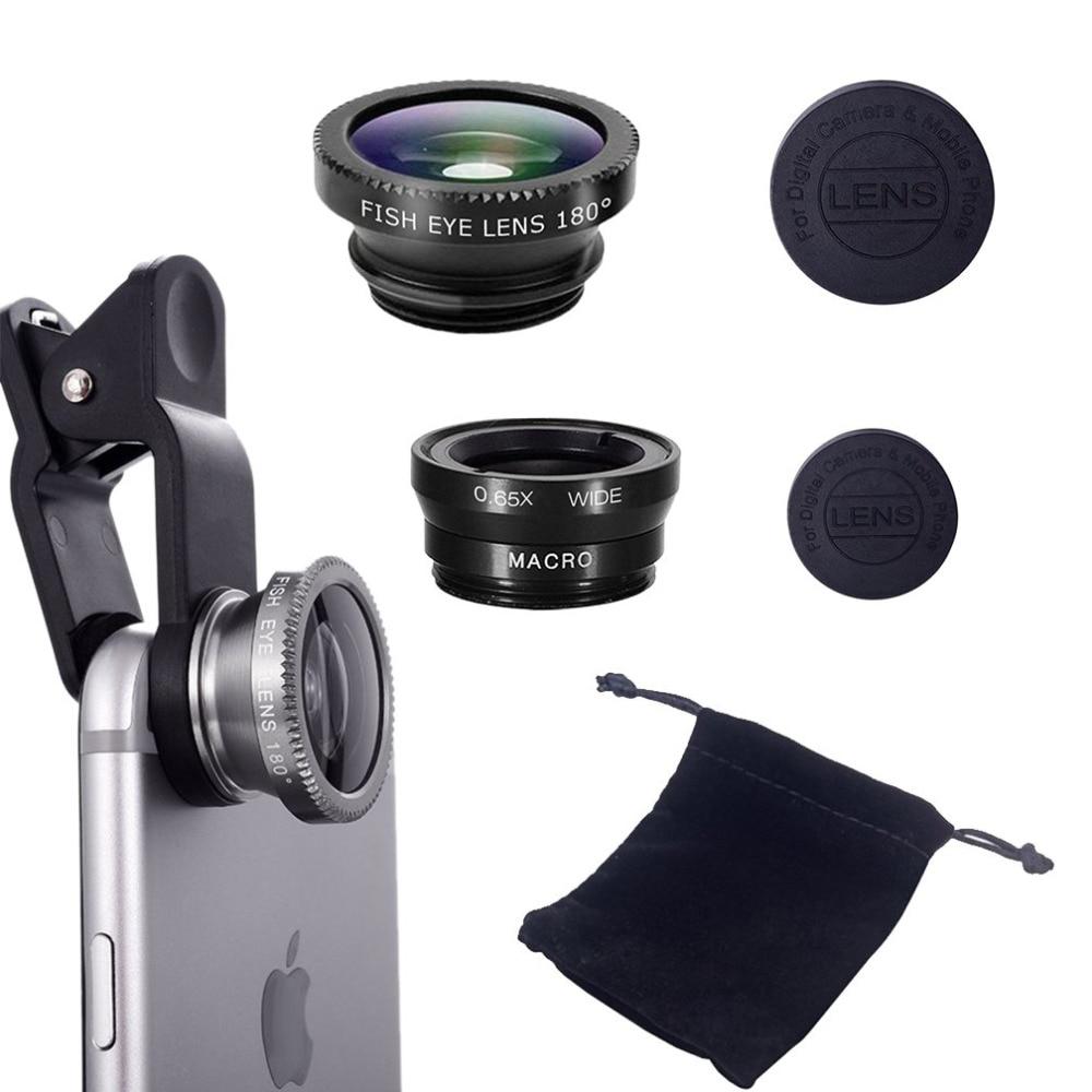 Premium Phone Camera Lens Kit 3-in-1 Fisheye Wide Angle Macro Clip-On Smartphone Lens Portable Photography Set
