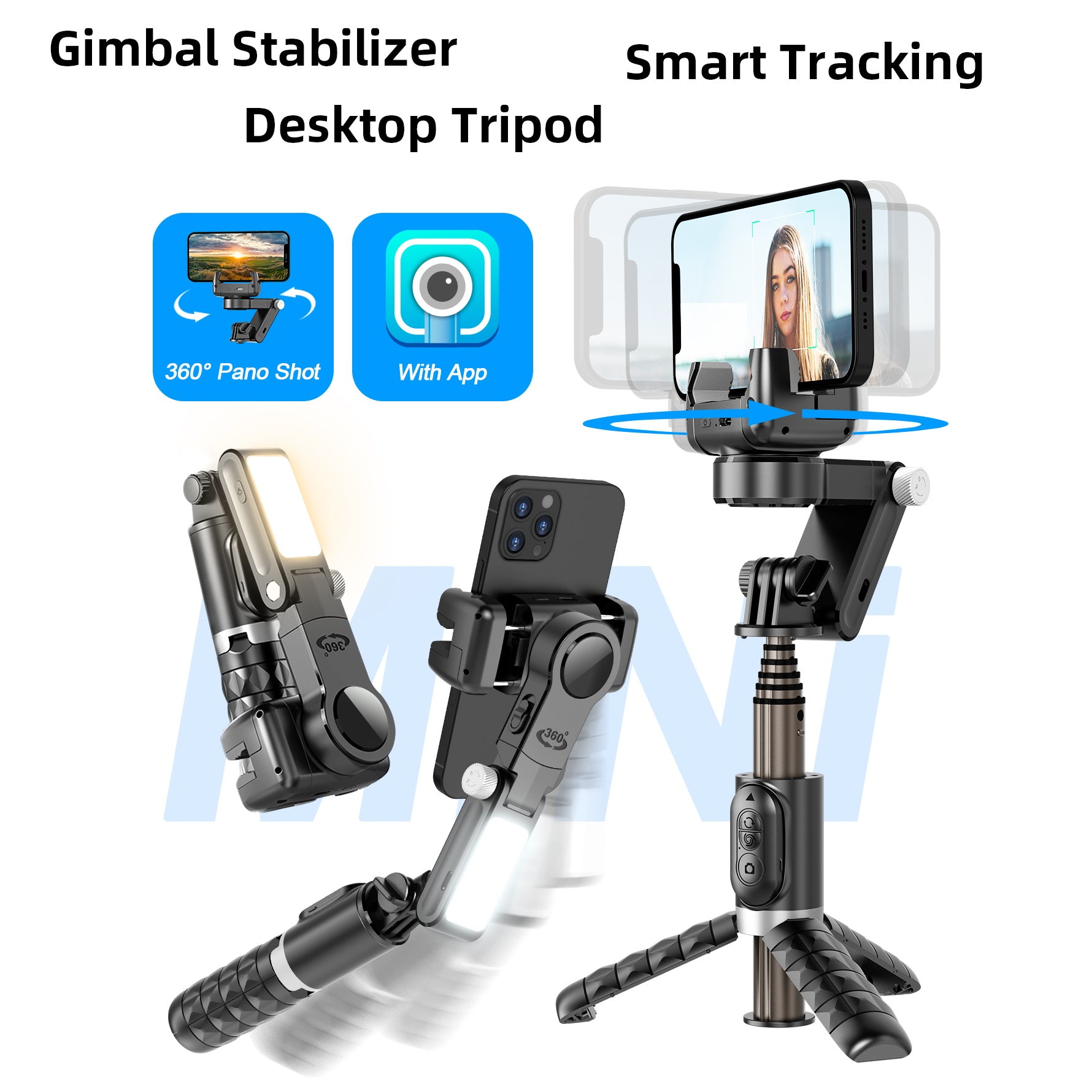 Premium Phone Gimbal Stabilizer 360 Rotation Selfie Stick Tripod Bluetooth Remote Smartphone Video Photography Stabilizer