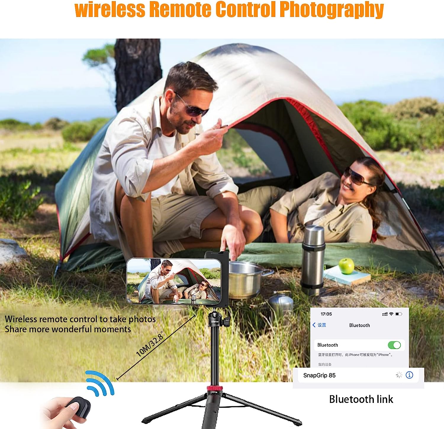 Premium Phone Holder MagSafe Compatible Magnetic Grip Bluetooth Remote Control Smartphone Mount Photography Video Stand