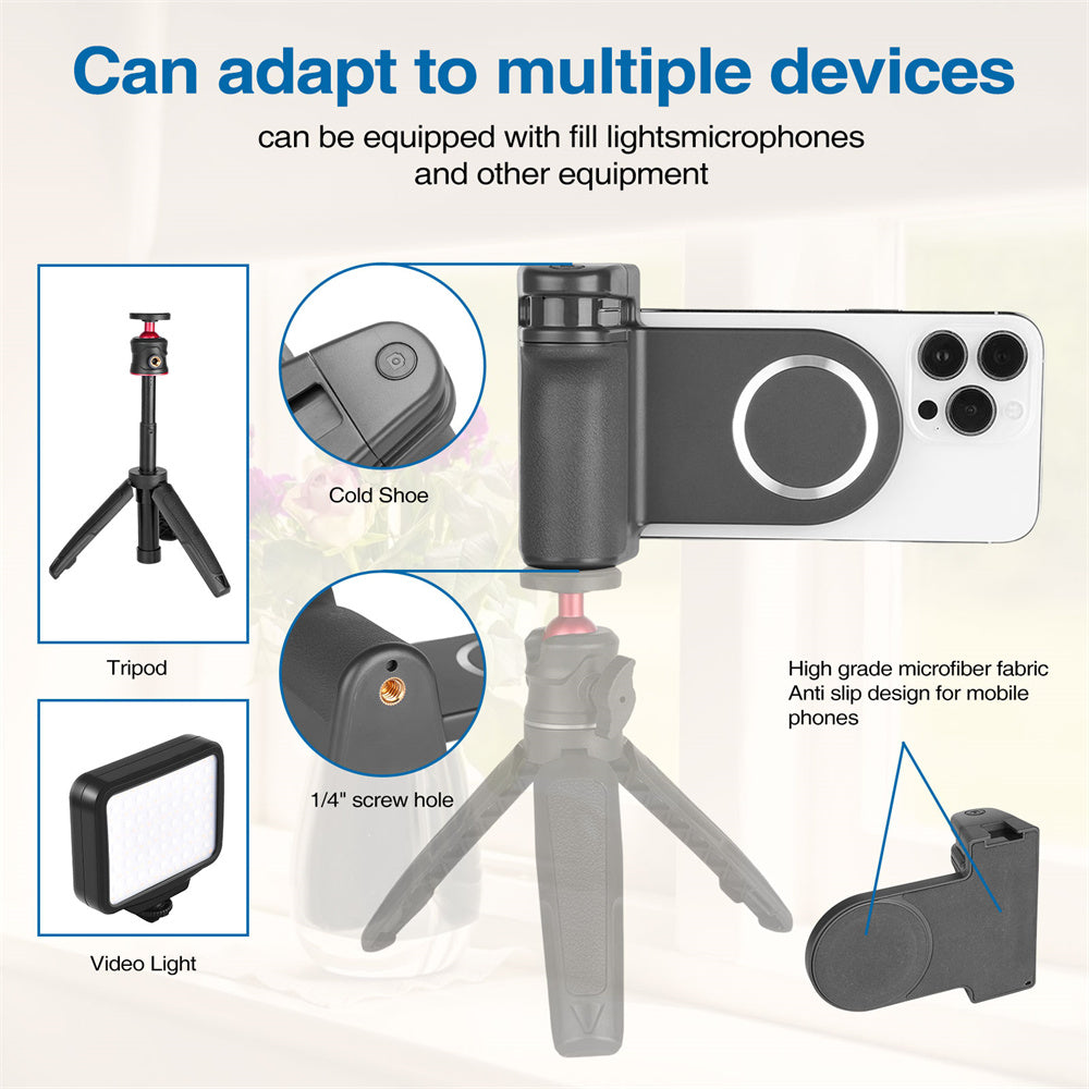 Premium Phone Holder MagSafe Compatible Magnetic Grip Bluetooth Remote Control Smartphone Mount Photography Video Stand