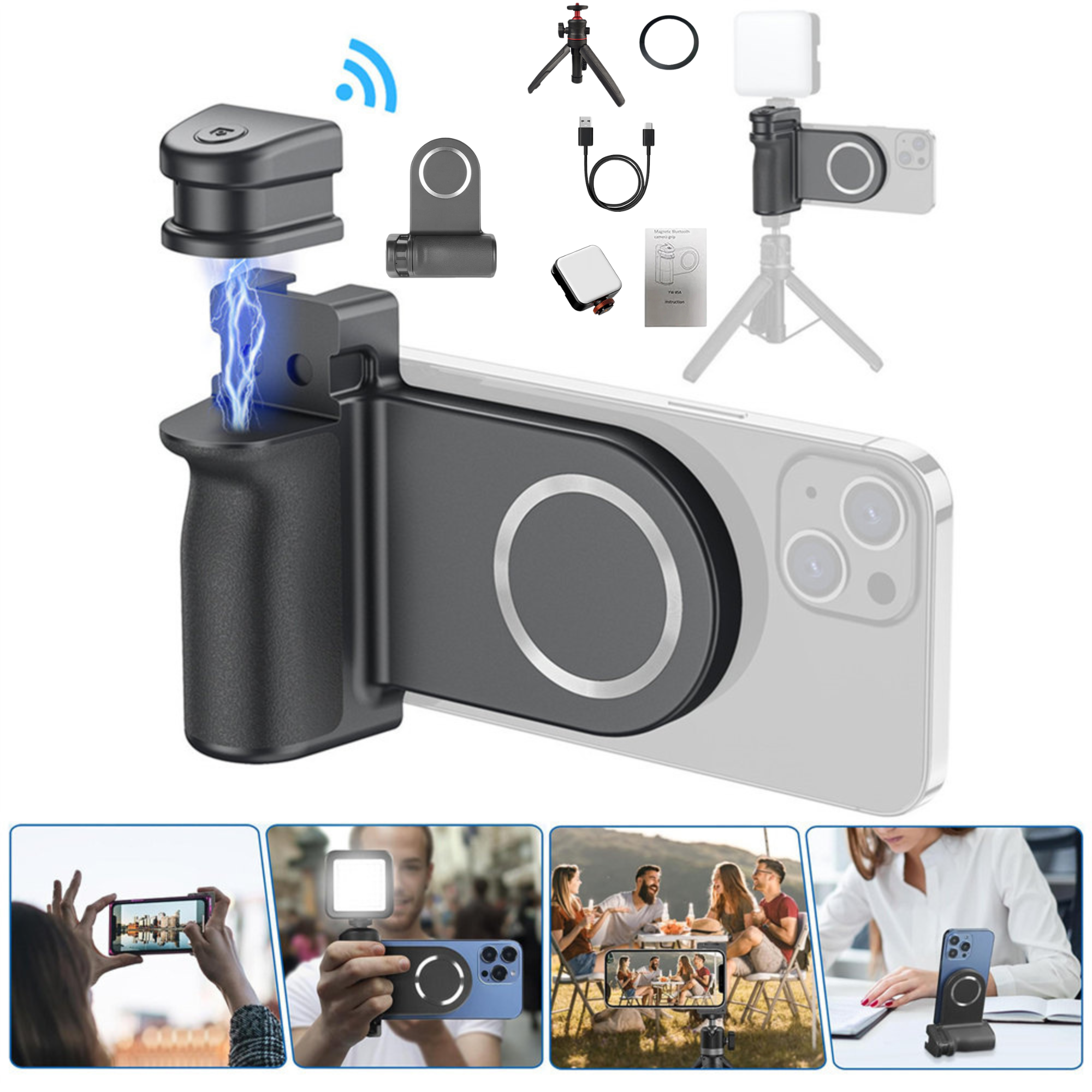 Premium Phone Holder MagSafe Compatible Magnetic Grip Bluetooth Remote Control Smartphone Mount Photography Video Stand