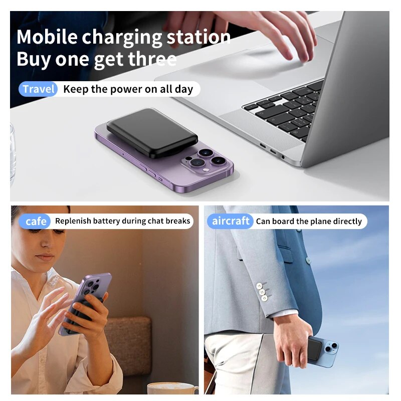 Premium Power Bank 10000mAh MagSafe Compatible Wireless Charger PD Fast Charging Portable Battery Pack Slim Magnetic Design